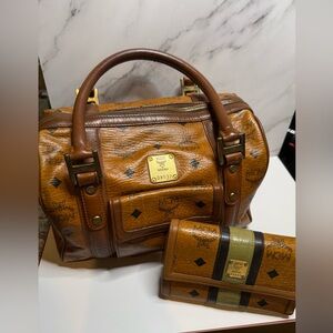 MCM Mini Boston + Trifold Wallet Bundle Authentic